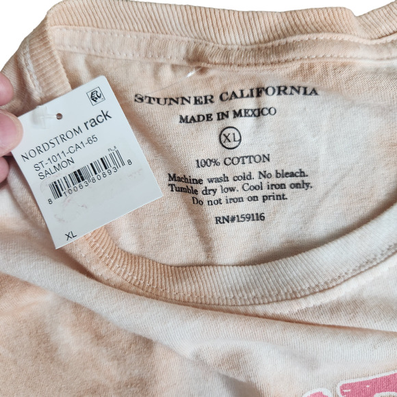 Stunner California Womens XL Peach Tye-Dye Short Sleeve Graphic Tee Raw Hem NWT - Picture 12 of 12
